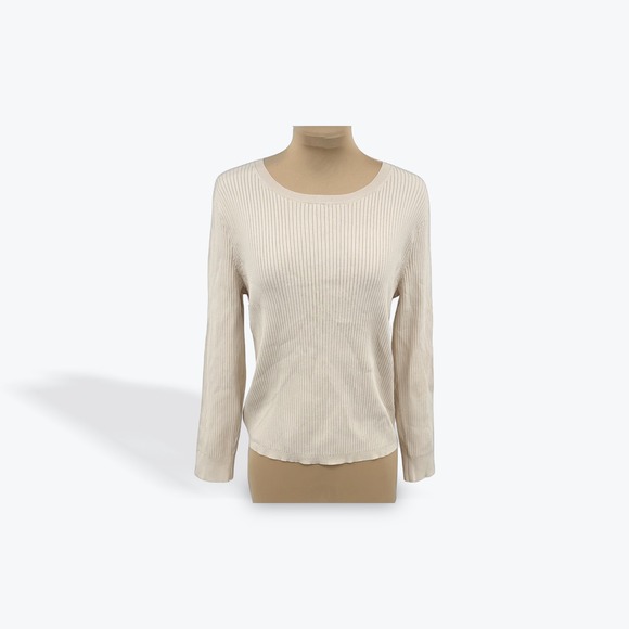 J.Crew Women's Ribbed Knit Long Sleeve Top Beige Crewneck Sweater M Medium - Picture 2 of 9